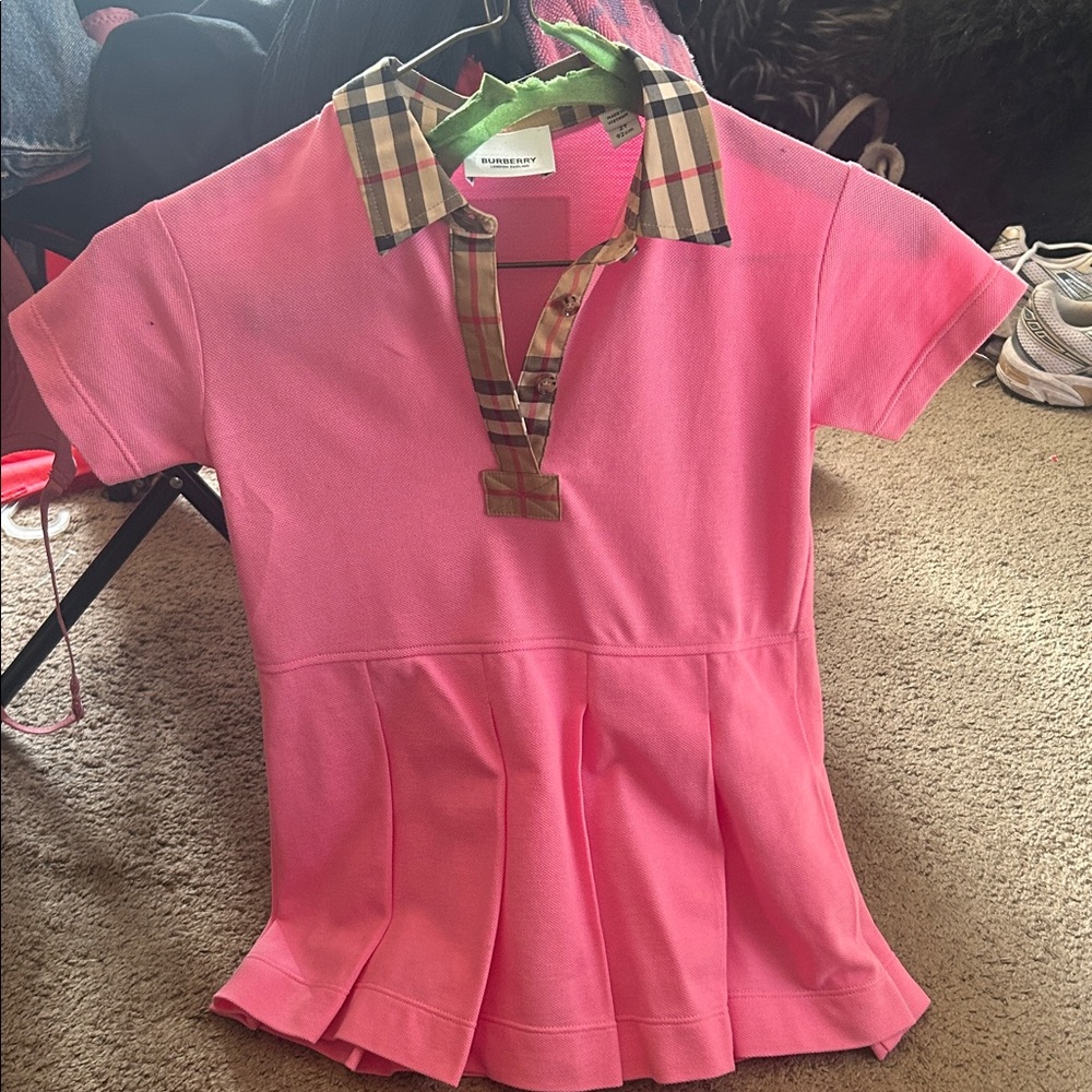 Burberry Kids Polo with Pink and Check Collar
